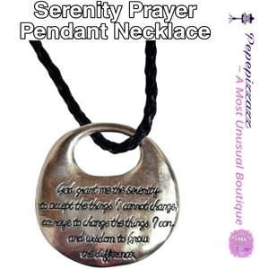 SERENITY PRAYER Handmade necklace 18" leather w 2" extension. LARGE